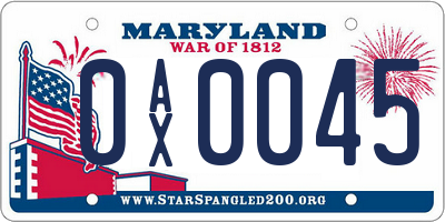 MD license plate 0AX0045