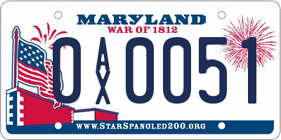 MD license plate 0AX0051