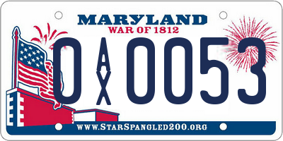 MD license plate 0AX0053