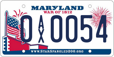 MD license plate 0AX0054
