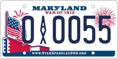 MD license plate 0AX0055