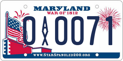 MD license plate 0AX0071
