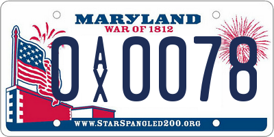 MD license plate 0AX0078