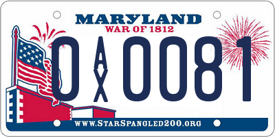 MD license plate 0AX0081
