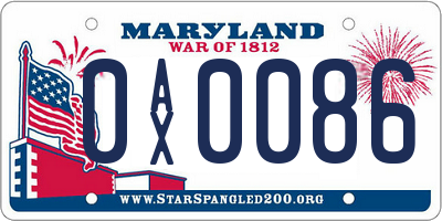 MD license plate 0AX0086