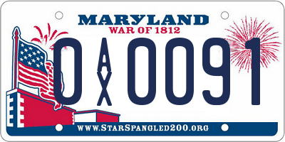 MD license plate 0AX0091