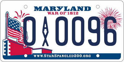 MD license plate 0AX0096