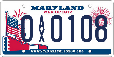MD license plate 0AX0108