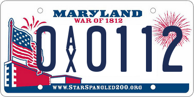 MD license plate 0AX0112