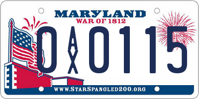 MD license plate 0AX0115
