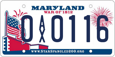 MD license plate 0AX0116