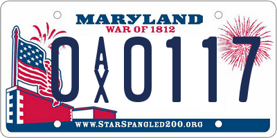 MD license plate 0AX0117