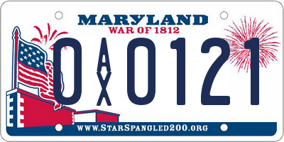 MD license plate 0AX0121