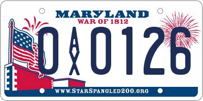MD license plate 0AX0126