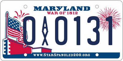 MD license plate 0AX0131