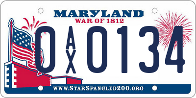 MD license plate 0AX0134