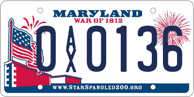 MD license plate 0AX0136