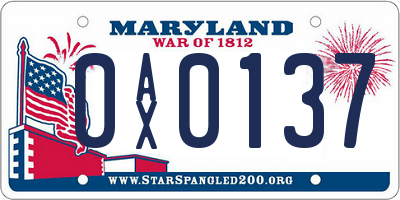 MD license plate 0AX0137