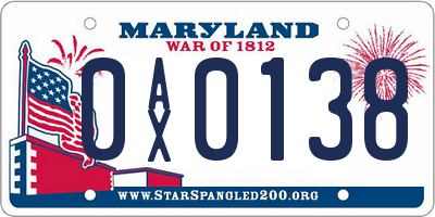 MD license plate 0AX0138