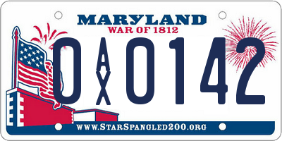 MD license plate 0AX0142