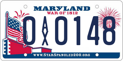 MD license plate 0AX0148