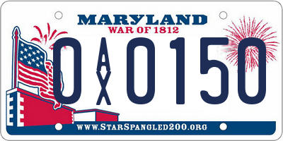 MD license plate 0AX0150