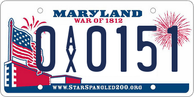 MD license plate 0AX0151