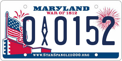 MD license plate 0AX0152