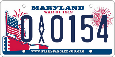 MD license plate 0AX0154