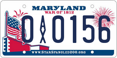 MD license plate 0AX0156