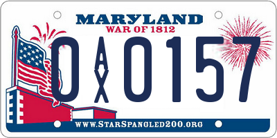 MD license plate 0AX0157