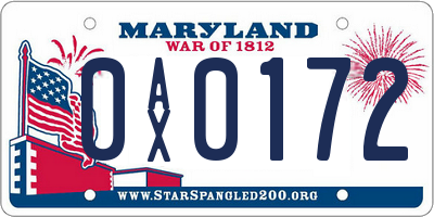 MD license plate 0AX0172