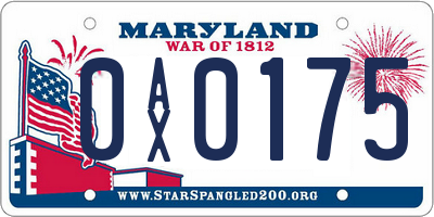 MD license plate 0AX0175