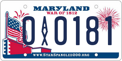 MD license plate 0AX0181