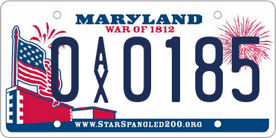 MD license plate 0AX0185