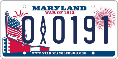 MD license plate 0AX0191