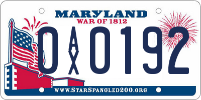 MD license plate 0AX0192