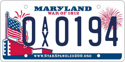 MD license plate 0AX0194