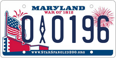 MD license plate 0AX0196