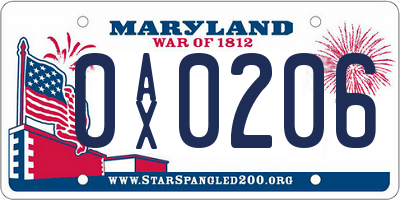 MD license plate 0AX0206