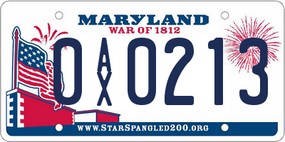 MD license plate 0AX0213