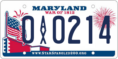 MD license plate 0AX0214