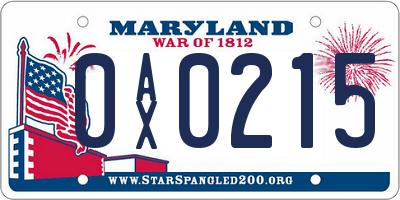 MD license plate 0AX0215