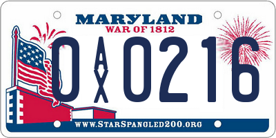 MD license plate 0AX0216
