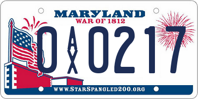 MD license plate 0AX0217