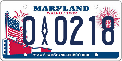 MD license plate 0AX0218