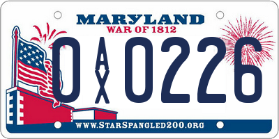 MD license plate 0AX0226