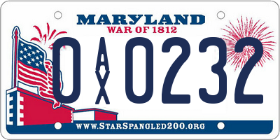 MD license plate 0AX0232