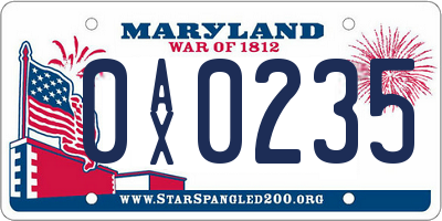 MD license plate 0AX0235