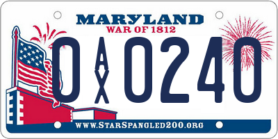 MD license plate 0AX0240